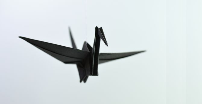 Origami, paper bird, black, minimal wallpaper