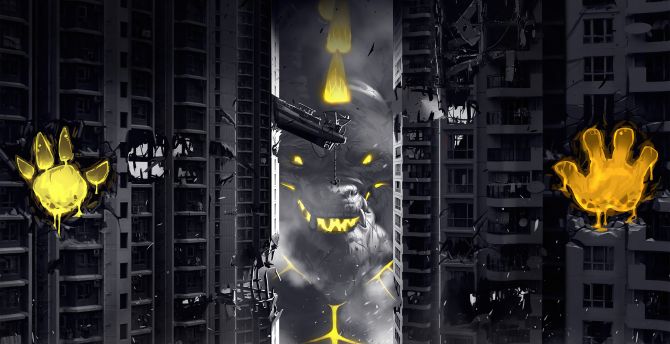 Godzilla, buildings, art wallpaper