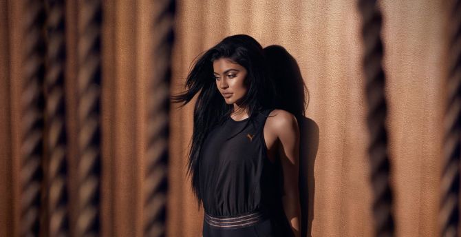 Kylie Jenner, dark hair, 2018, puma photoshoot wallpaper