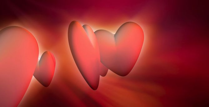 Red hearts, love, abstract wallpaper