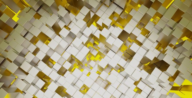 Structure, cubes, yellow-silver bars, abstract wallpaper