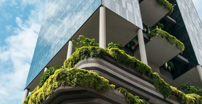 Modern & eco-friendly architecture, buildings with plants wallpaper