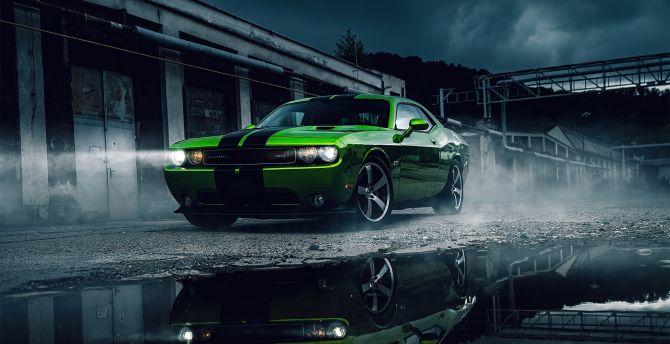 Green Dodge Challenger, muscle car, 2020 wallpaper