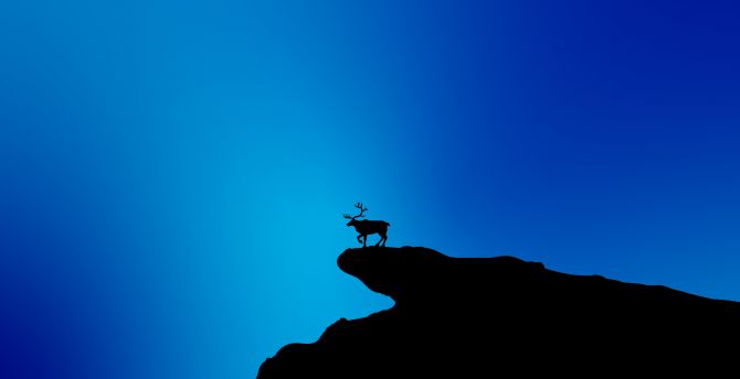 Reindeer, blue and silhouette, minimal wallpaper