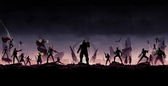 Avengers: infinity war, superhero, villain, Thanos, silhouette, artwork wallpaper