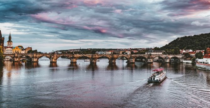 Prague, bridge, citysape, cloudy sky, city wallpaper