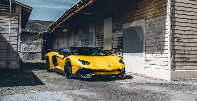 Yellow, Lamborghini Aventador, sports car wallpaper