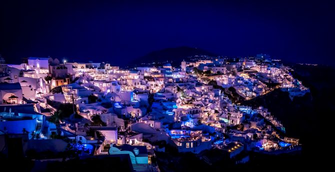 Greece, town, aerial view, apartments, night wallpaper