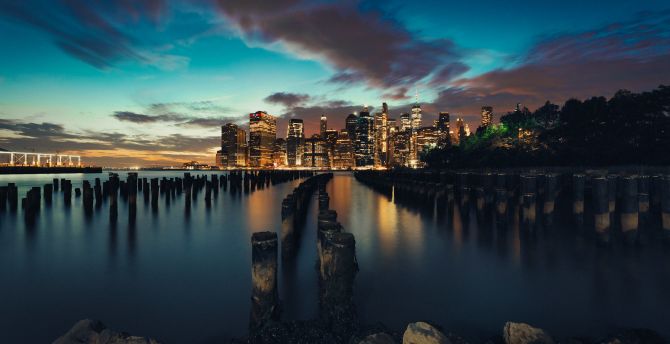 New york city at night, coast, cityview from the coast, 2023 wallpaper