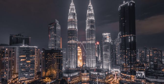 Twin tower, Petronas Towers, Kuala Lumpur, cityscape wallpaper