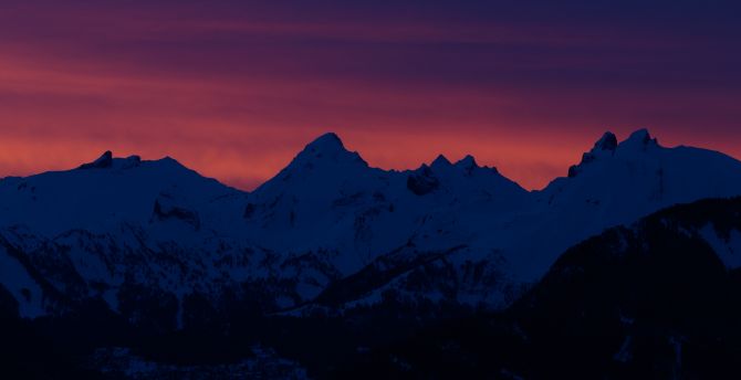Mountains, sunset, silhouette, evening wallpaper