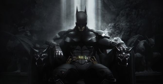 Batman, sitting on throne, dark, superhero art wallpaper