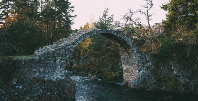 Stone bridge, water stream, river, nature wallpaper