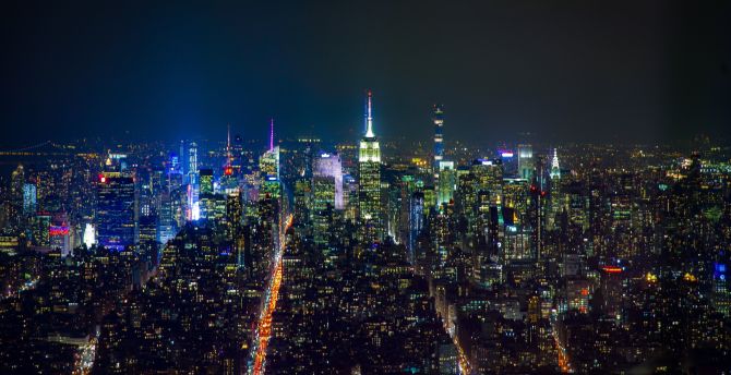 New York, buildings at night, cityscape wallpaper