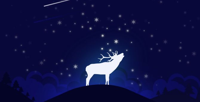 Deer, starry night, digital art wallpaper