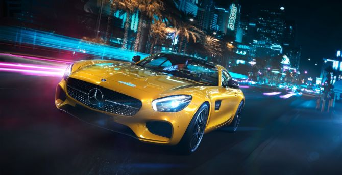 2018 Mercedes-Benz AMG GT, yellow, luxury car wallpaper
