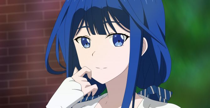 Aki Adagaki, cute, anime girl, blue hair wallpaper
