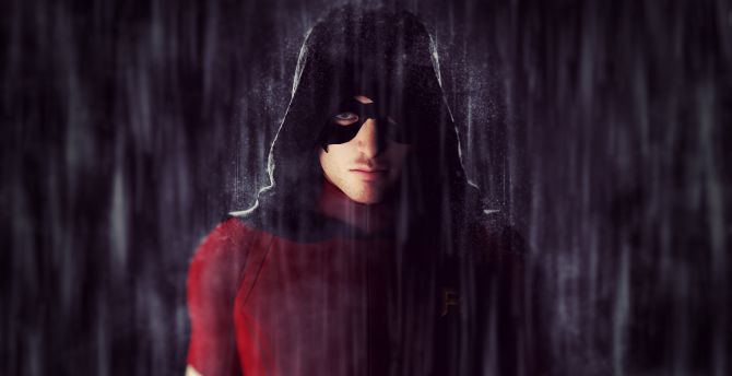Robin, superhero, rain, artwork wallpaper