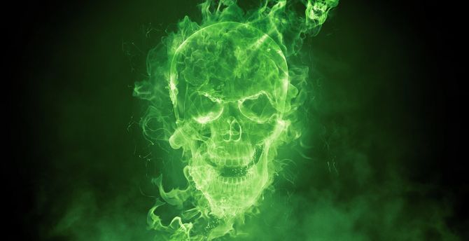 Mortal Kombat mobile, green fire, skull wallpaper