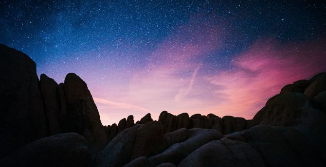 Starry sky, evening, rocks, silhouette wallpaper
