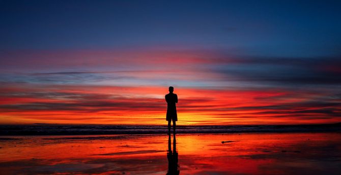 Wallpaper calm, peace, silhouette, reflections, man and sunset desktop  wallpaper, hd image, picture, background, 553b66 | wallpapersmug