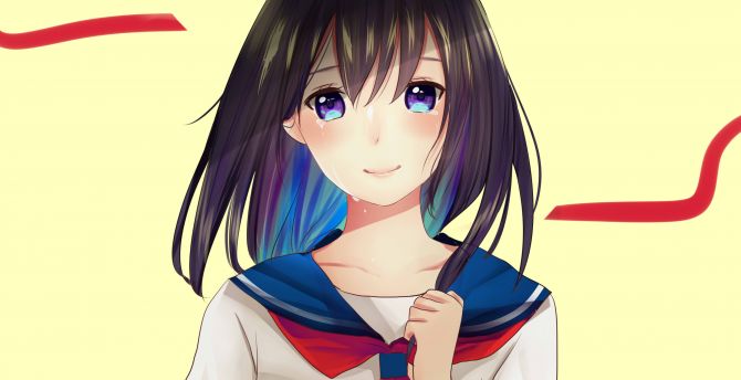 Cute, anime girl, crying, school dress wallpaper