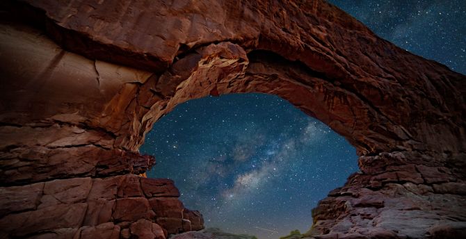 Cave, night, arch, rocks, nature wallpaper