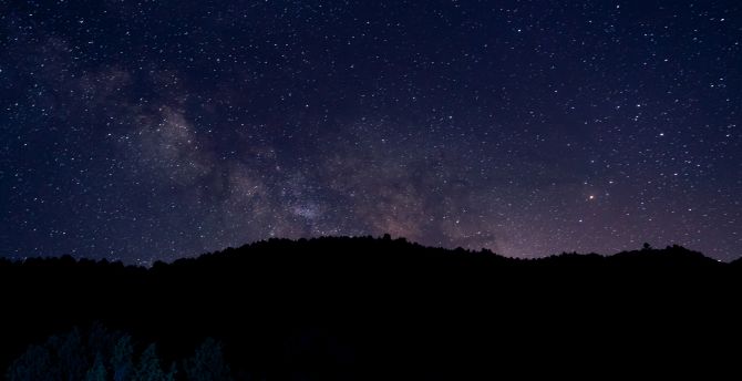 Hill, silhouette, night, starry sky wallpaper