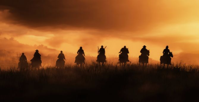 Red Dead Redemption 2, 2023, cowboys, silhouette wallpaper