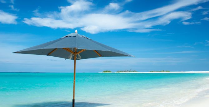 Umbrella, beach, tropical island, summer wallpaper