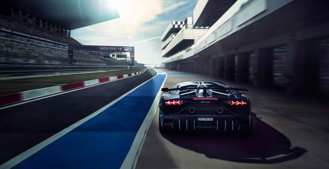 Lamborghini Aventador SVJ, race track wallpaper