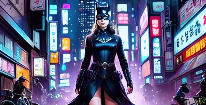 Batgirl in tokyo, superhero, fan art, bold and beautiful wallpaper