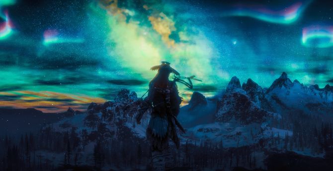 Northern Lights, Aloy, video game, Horizon Zero Dawn wallpaper