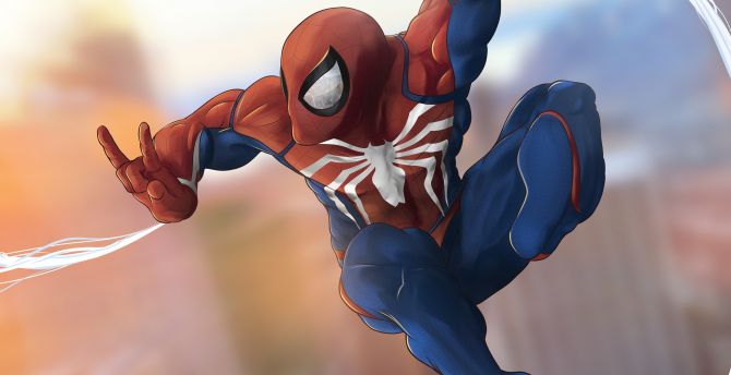 Spider-man, artwork, swing wallpaper