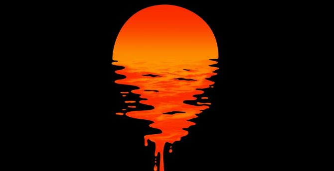 Lake, sunset, orange, minimal, dark wallpaper