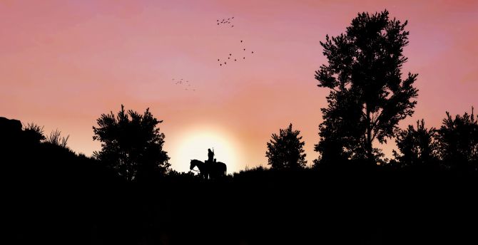 Dawn, horse ride, video game, The Witcher 3: Wild Hunt, sunset wallpaper
