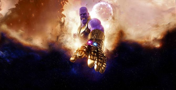 Thanos, clouds, Avengers: infinity war, villain, artwork wallpaper
