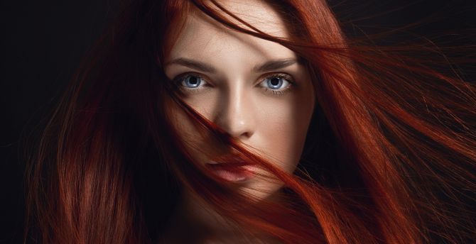 Redhead, girl, hairs on face wallpaper