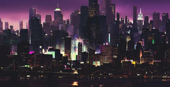 Cyberpunk, buildings, dark, night, cityscape, art wallpaper