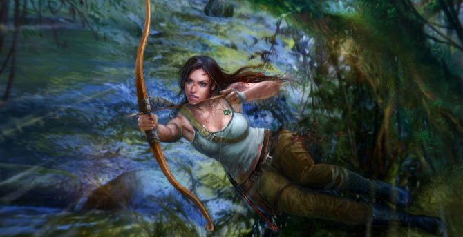 Tomb Raider, video game, archer, dive, art wallpaper