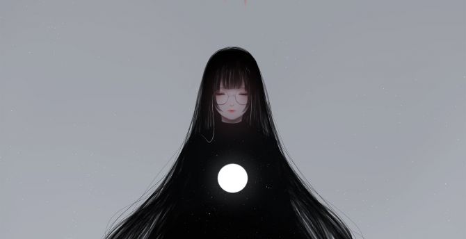 Anime girl, minimal, original, long hair, art wallpaper