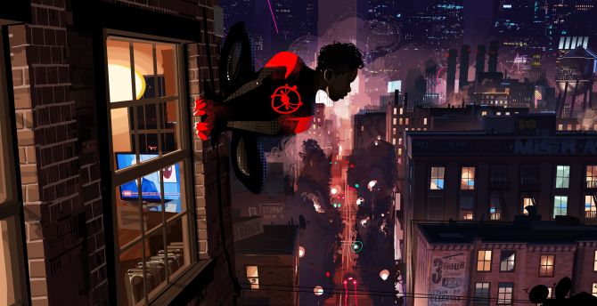 Spider-Man: Into the Spider-Verse, movie, cityscape, art wallpaper