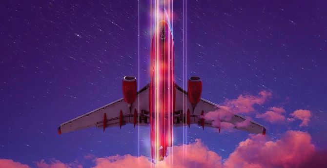 Neon, retro artwork, airplane, art wallpaper