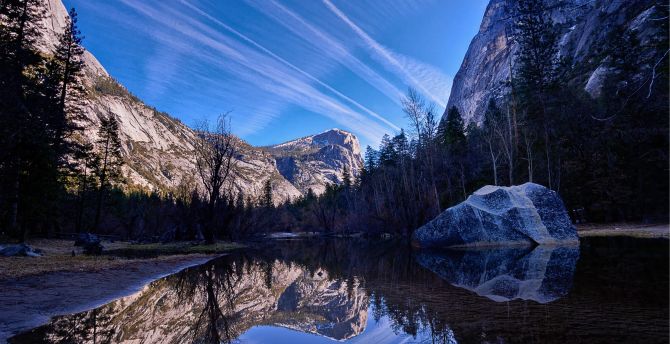 Yosemite valley, lake, big rock, nature wallpaper