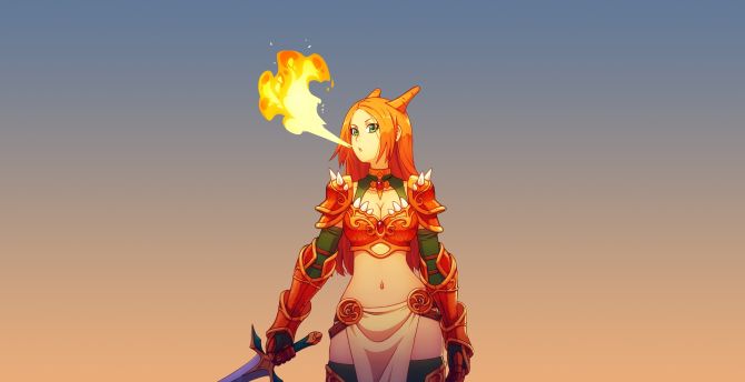 Minimal, anime girl, fire wallpaper