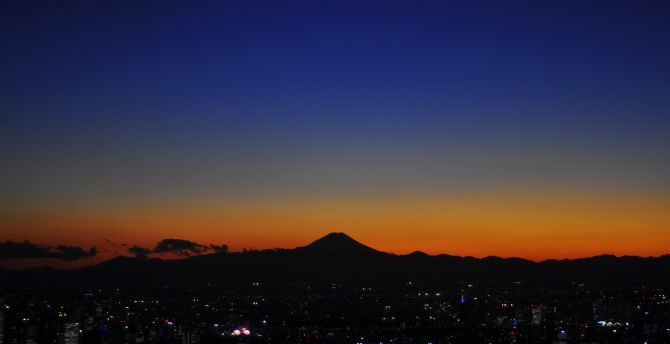 Dawn, sunset, mount fuji, sky wallpaper
