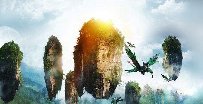 Avatar Movie, floating rocks and dragons wallpaper