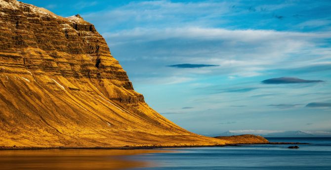 Cliff, lake, nature, coast, Iceland wallpaper