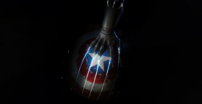 Black Panther, mark on captain America's shield, dark wallpaper