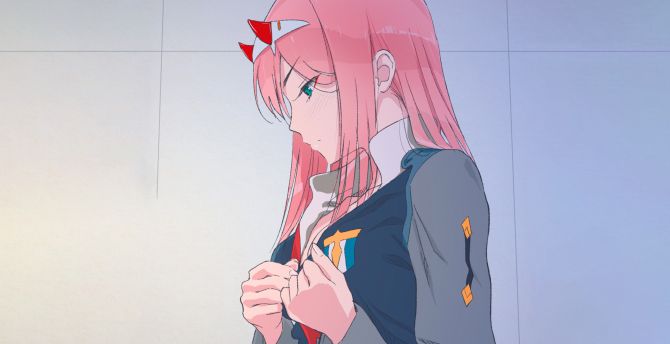 Anime girl, pink hair, beautiful, artwork, Zero Two wallpaper